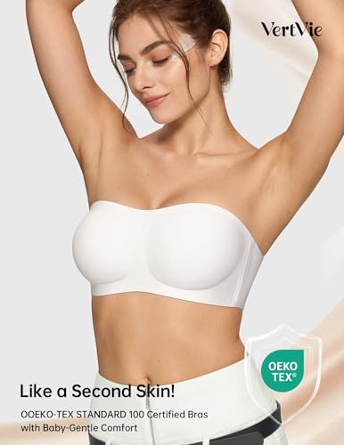 Image of Vertvie Womens Strapless Bra Jelly Push Up Seamless Bandeau Bra Wireless Non Slip Silicone Tube Top Bras Padded Bralette