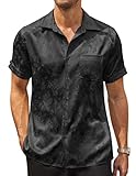 COOFANDY Mens Shirt Silk Satin Dress Formal Button Down, 01 Black, X-Large, Short Sleeve