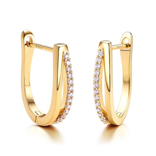 BodyBonita 1 Paire Boucles D'oreilles Femme, Double Creole en Argent Sterling 925 Tige Hypoallergénique, Plaqué Or 16K Anneau Oreille Femme, Bijoux de...