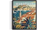 Marseille France Art Print Poster, Europe City Skyline Artwork Painting Wall Art Vintage Painting for Bedroom Bathroom Living Room Decor 54 (Marseille France, 8 x 10 inches, Unframed)