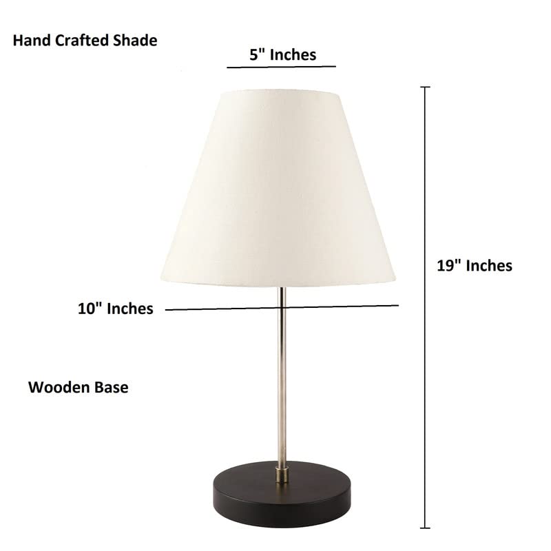 Image of Silver Table Lamp with Handmade Conical White Shade, Minimalist Design, for Couple Dinner /Coffee Table /Restaurant /Bedroom, On /Off Switch Long Wire