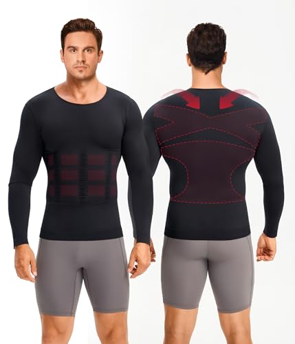 Nebility Shapewear Men Long Sleeve Compression Shirt - Slimming Body Shaper Tummy Control Workout Tank Top Undershirt4