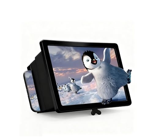 Screen Magnifier for Cell Phone, Mobile Phone 3D HD Magnifying Projector Screen Enlarger for Movies, Videos and Gaming, Foldable Phone Stand with Screen Amplifier,Compatible with All Phones(Black)