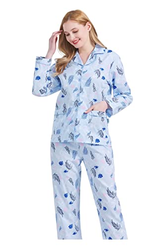 Image of GLOBAL Women Cotton Pajamas Long Sleeve PJs Button Down Sleepwear S-3XL