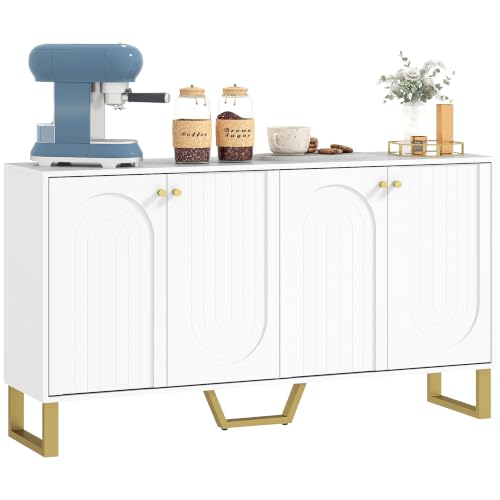 HOMCOM Aparador 4 Puertas, Estantes Ajustables Blanco 140,8x35x77,5 cm