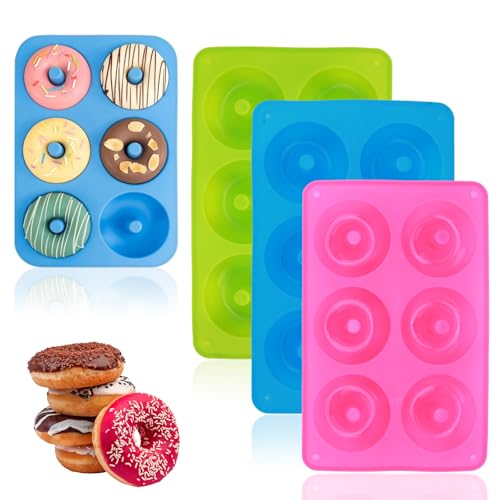 Viitech Set di 3 Ciambella Stampi, Stampo da Forno per Ciambelle a 6 Cavità, Stampo per Ciambelle in Silicone Teglia Antiaderente per Ciambelle Adatta per Torte, Bagel, Muffin