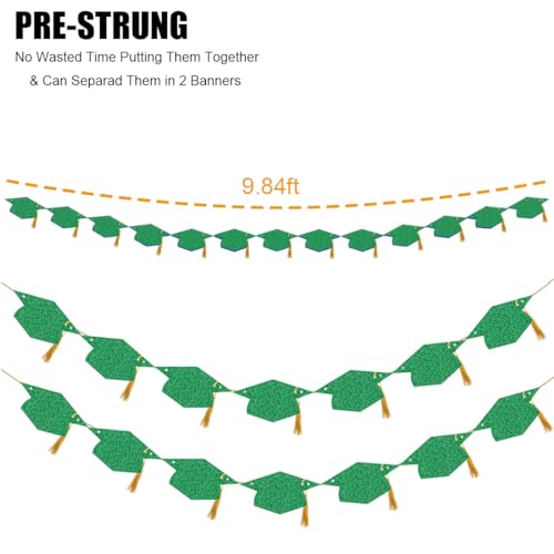 Image of Graduation Decorations Class of 2026 Pre - Strung Glitter Congrats Grad Graduation with Tassel Party Congratulations Banner Decor College High School Graduation Party Favors Green