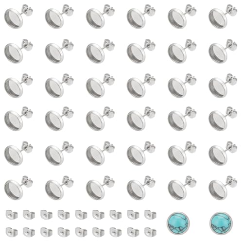 UNICRAFTALE 200pcs Flat Round 304 Stainless Steel Stud Earring Cabochon Setting Post Blank Ear Stud 8mm Tray with 100 psc Butterfly Friction Ear Nuts for DIY Earring Jewelry Making