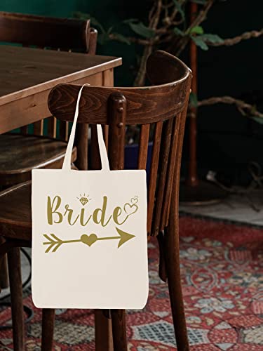Shop4Ever® Bride Heart Arrow Gold Eco Cotton Tote Wedding Reusable Shopping Bag 6 Oz Natural 1 Pack Eco #TOP5