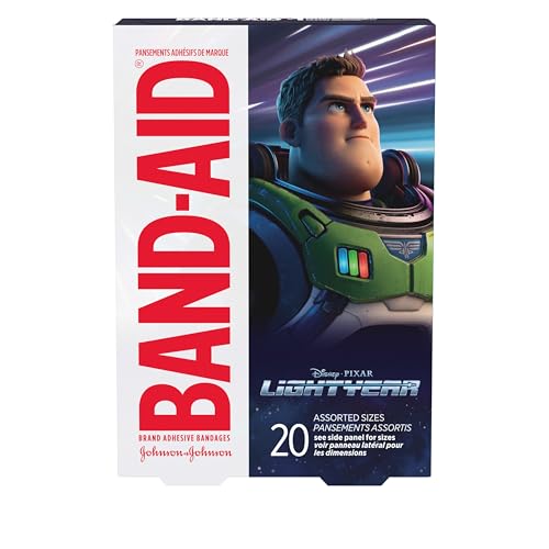 Band-Aid Brand Adhesive Bandages for Minor Cuts & Scrapes, Wound Care Featuring Disney/Pixar Lightyear Characters for Kids and Toddlers, Assorted Sizes 20 ct