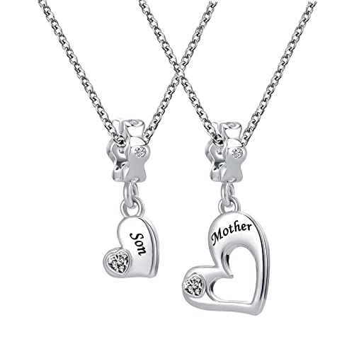 MZC Jewelry Mother Son Charm Necklaces Set for 2 Heart Love Dangle Matching Pendant Necklace for Women Family Mom Mommy Daughter Gifts for Her