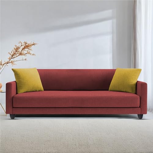 Image of Casaliving Dominic 3 Seater Sofa Set for Living Room (Maroon Fabric) Premium Fabric Sofa