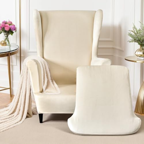 Mingfuxin Wingback Chair Covers 2 Piece Set Stretch Wing Chair Cushion Sofa Slipcovers, Removable Velvet Wing Back Armchair Slipcovers Furniture Protector for Living Room Bedroom Hotel