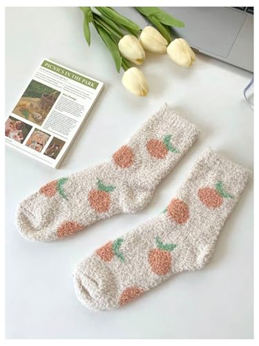 Image of WDIRARA Women's 5 Pairs Cherry Fruit Fuzzy Socks Winter Warm Slipper Socks Cozy Home Sleeping Socks