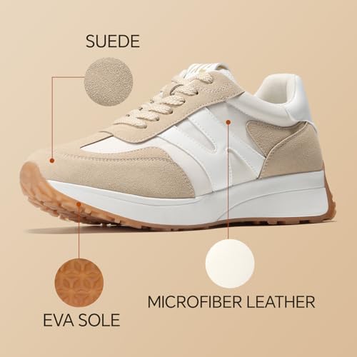 Wide Toe Box Shoes Women Wide Fashion Sneakers Comfortable Casual Walking Non-Slip Memory Foam Tennis Shoes Genuine Suede Sneakers Apricot3