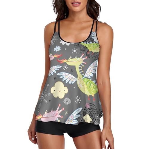 Bikini avec short de garçon et robe imprimé dragon pour le spa
