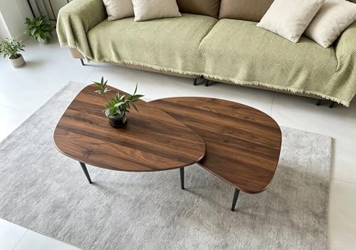 Nesting Coffee Table Set of 2 Coffee Tables Nesting Tables for Living Room Wooden Small Table Triangle Walnut Mid-Century Modern