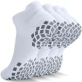 SITOISBE Pilates Grip Socks - Cushioned Slipper Non-Slip Grippy for Women Men Yoga - Barre Workout Hospital Sticky Socks, Large, White, 2 Pairs