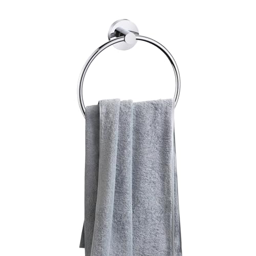 iBathUK Modern Wall Mounted Round Stainless Steel Towel Ring Holder – Chrome Finish with Anti-Corrosion Zinc and Aluminium, Bathroom Accessories Set, Round Towel Ring
