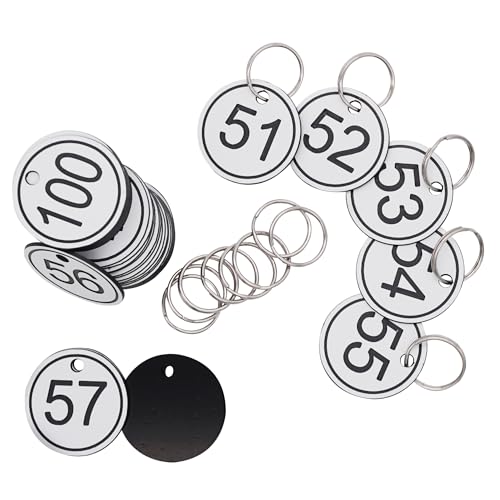 ABS Key Tags with Rings - 35mm Round Engraved Number ID Tags Key Chain for Keys, Bags, Luggage - White 1 to 100