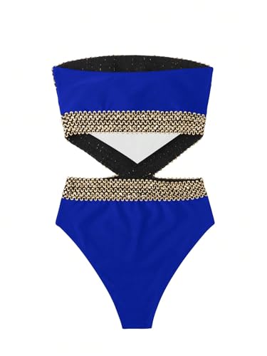 Image of Milumia Women's Stitch Detail Strapless One Piece Swimsuit Cut Out Bandeau Bathing Suit