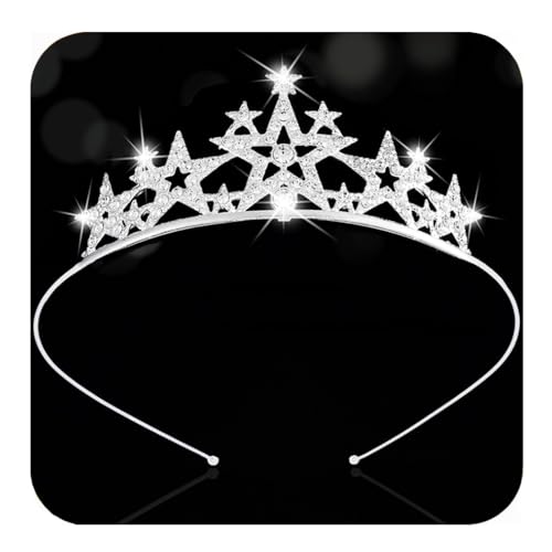 BARTOSI Princess Star Tiara and Crown Silver Crystal Tiaras Headband Bridal Rhinestone Crowns Headdress Hair Accessories for Girls