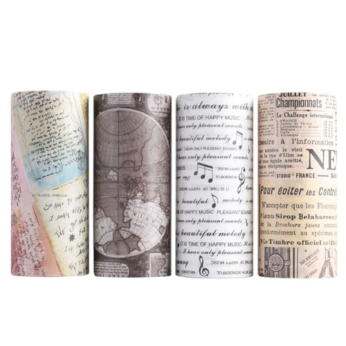 iSpchen 4 rollos de cinta adhesiva Washi Tape Set Washi Tape Periódicos Cinta de enmascaramiento decorativa para niños, accesorios de scrapbooking, diarios balas