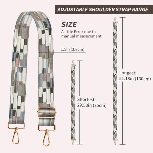 Image of Purse Strap Replacement Crossbody, 3.8cm Wide Shoulder Strap Adjustable Replacement Belt Gold Buckle, Handbag Crossbody Bag Strap Colorful Plaid