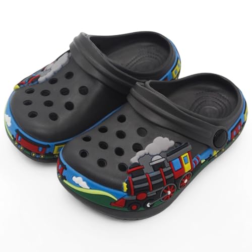 Image of Boys Girls Toddler Clogs Little Kids Slip on Slides Sandals Slippers Cute Cartoon Train Pattern Garden Clogs Summer Indoor Outdoor Beach Pool Water Shoes