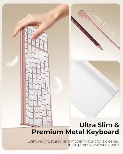 Image of seenda COE401 Bluetooth Keyboard and Mouse Combo, 3-Device, White Rose Gold