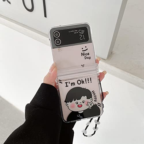 Coque Samsung Galaxy Z Flip 4 avec chaîne bracelet motif feuilles étui PC rigide ZFlip3