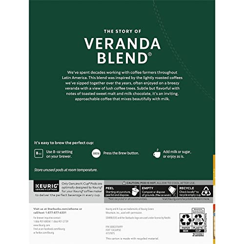 Starbucks Veranda Blend Coffee, Keurig K-Cup, 24/BX