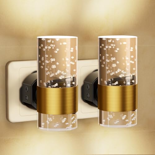 Draome Night Light Plug in Wall with Dusk to Dawn Sensor Modern 2 Pack Gold