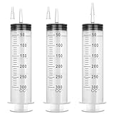 300mL Plastic Syringe for Liquid - 3 Pack Large Syringes with Adapter for Scientific Labs, Feeding, Oil Filling, Individually Wrapped