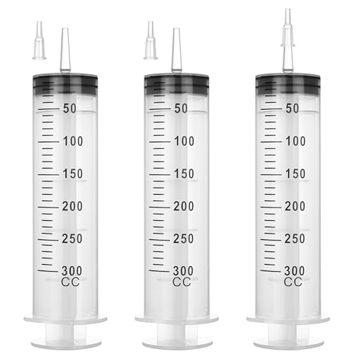 Image of 300mL Plastic Syringe for Liquid - 3 Pack Large Syringes with Adapter | Individually Wrapped for Scientific Labs, Feeding, Oil Filling