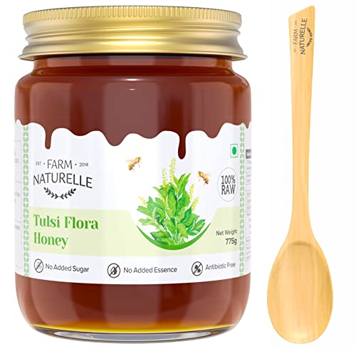 Image of Farm Naturelle Raw Tulsi Honey 500g| Glass Bottle | 100% Pure Unprocessed & Natural Honey | Ayurvedic & Rich in Vitamins and Minerals | Helps Boost Immunity