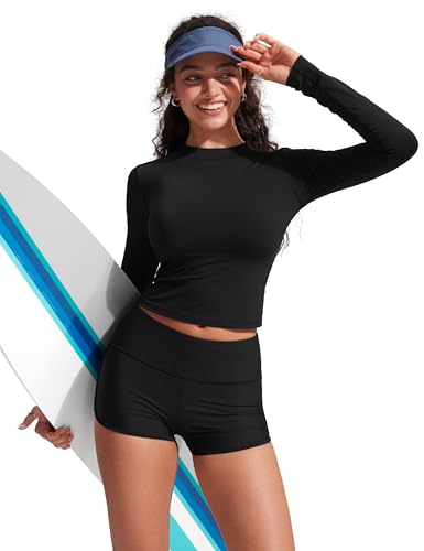 CRZ YOGA Rash Guard for Women Long Sleeve UV Sun Protection Swim Shirt UPF 50+ Cropped Rashguard Swimsuit Tops3