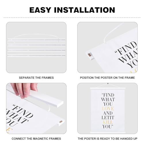 Image of 9x12 9x24 9x13 Poster Frame, Magnetic Light Wood Wooden Frame Hanger for Photo Picutre Canvas Artwork Art Print Wall Hanging (1 Pack, 9 inch, White)