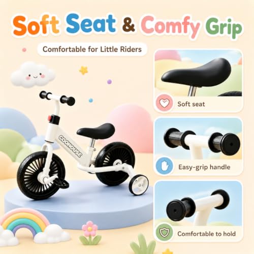 Image of MUMMAMIA 3 in 1 Kids Tricycle, Converts to Balance Bike, 10 Inch Toddler Tricycle, & Bicycle;18 Months to 4 Years - White