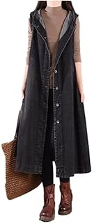 [Orose] ジャケット レディース デニムコート レディース ノースリーブ トレンチコート デニム ロングコート 羽織 アウター 春 春服 秋 カジュアル (黒です,XL)