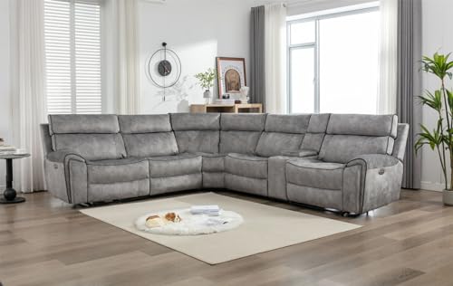 AZRBOPO Electric Recliners Sofa, 5 Seater Power Corner Recliner Corner Sofa Set with Console Cup Holder, 105–135 Degrees Recliner Padded Sofa with Adjustable Backrest and Footrest - LIGHT GREY
