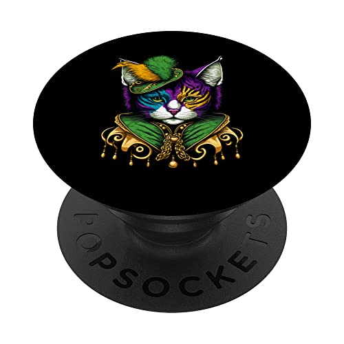 Funny Mardi Gras Cat Apparel, Cute Cat Mom Dad Carnival PopSockets PopGrip Intercambiabile