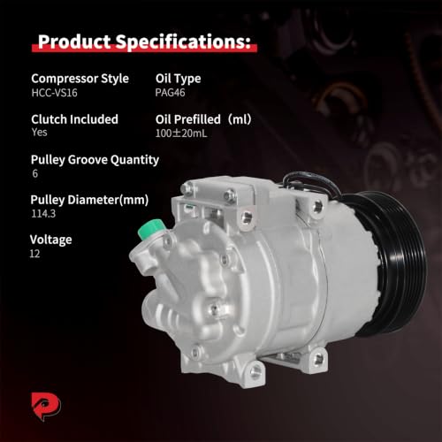 Image of PHOBOOS A /C Compressor with Clutch Compatible with Hyundai Sonata 2010 2.4L, Kia Optima 2009-2010 2.4L, Fast Cooling, Low Noise, Easy Installation, Ref.158372