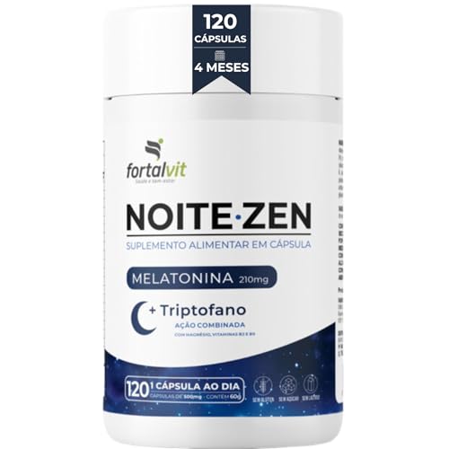 NOITE.ZEN Melatonina 0,21 mg, L-Triptofano, Magnésio, Vitaminas B3 e B9, Longa Duração: 120 dias de uso, 120 cápsulas, Fortalvit