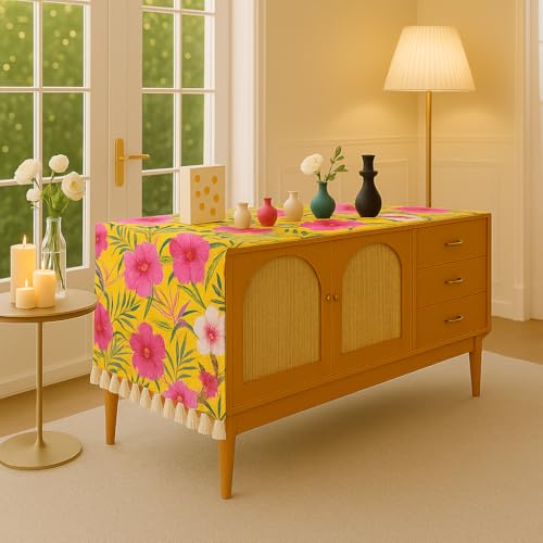 WWW.THROWPILLOW.IN Yellow Floral Print Console Table Runner 13x60|for 4 Feet Long Entryway Cabinet,Foyer,Hallway,Console Cabinet,Entry Storage Unit, Bedside,Nightstand,Bedroom Side Table|Diwali Decor