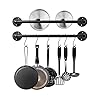 Bailoo Industrial Pipe Pot Pan Rack 21" (2 Pack), Wall mount Pot hangers Pan Hanging Rail Lid Hanger for kitchen with 10 S Hooks