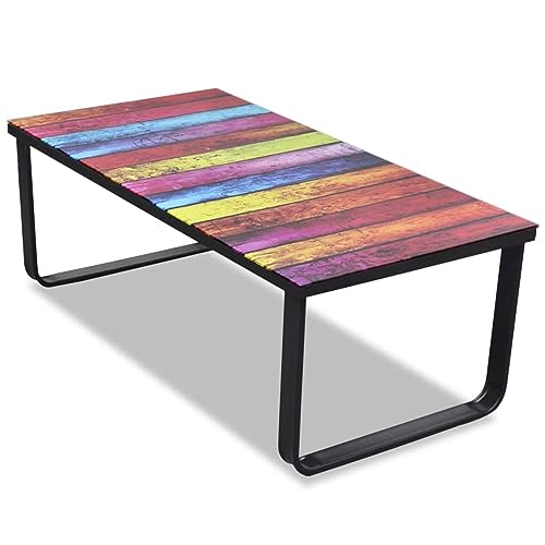 Homgoday Table basse avec plateau en verre imprimé arc-en-ciel, table d'appoint pour salon, salle de réception d'invités, chambre à coucher et mobilier de bureau