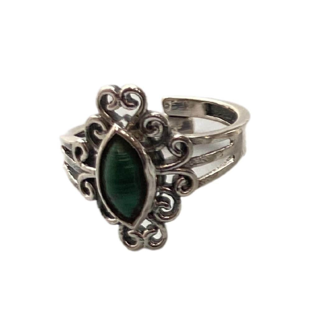 VIE Boho Oval Crystal Ring, Malachite
