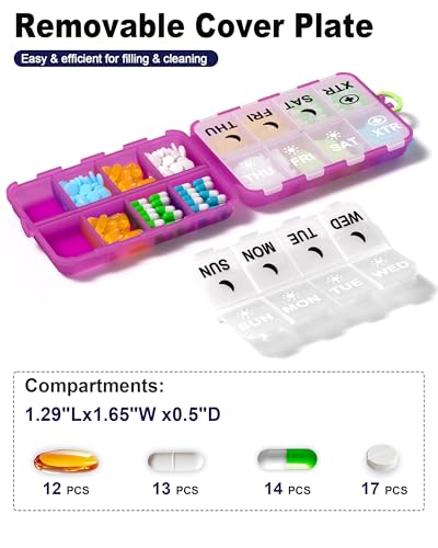 Image of Pill Organizer Travel Medicine Organizer - Weekly Pill Organizer with 2 Extra Compartments, Clear Printed Labels, AM PM Pill Dispenser