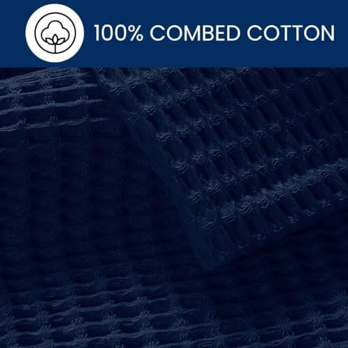 Image of 100% Combed Cotton Waffle Blanket for Bed,Sofa,Couch,| Navy Blue |Twin -60X90 INCHES -Lightweight and Breathable Soft Woven AC Blankets,Throw for Summer, Spring, Winter, All Season